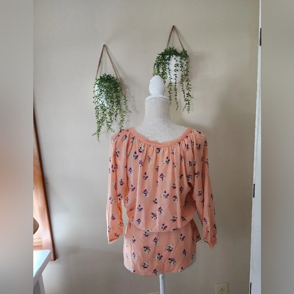 Rebecca Taylor Womens Size 4 Silk peach pink floral blouse lightweight top - Picture 2 of 8